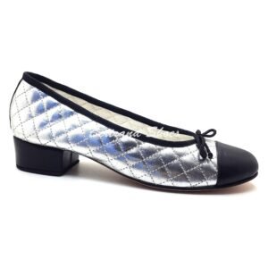 Ballerines Matelassées demi talon argent - eva2