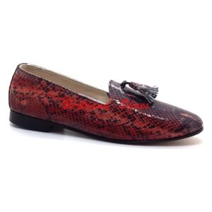 Mocassins a pompons cuir python rouge - Dani