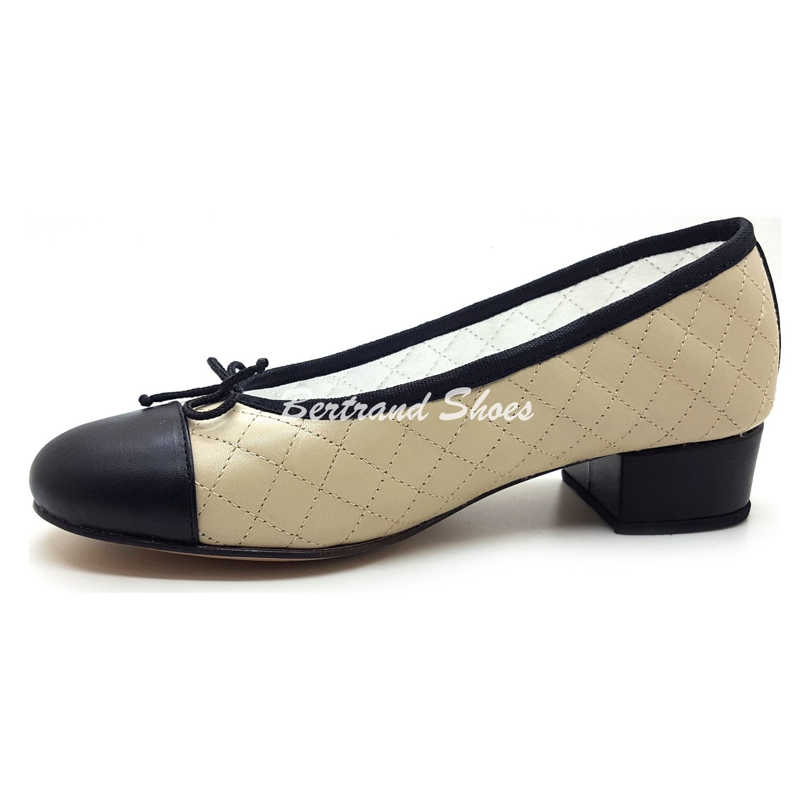 Ballerines Matelassées demi talon beige noir - eva2