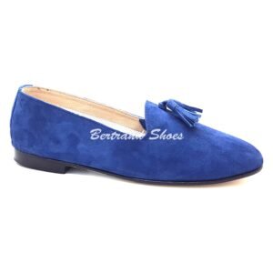 Mocassins a pompons en daim - Dani - Bleu jean