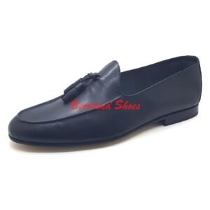 Mosassins avec pompons en cuir - Tony - Noir